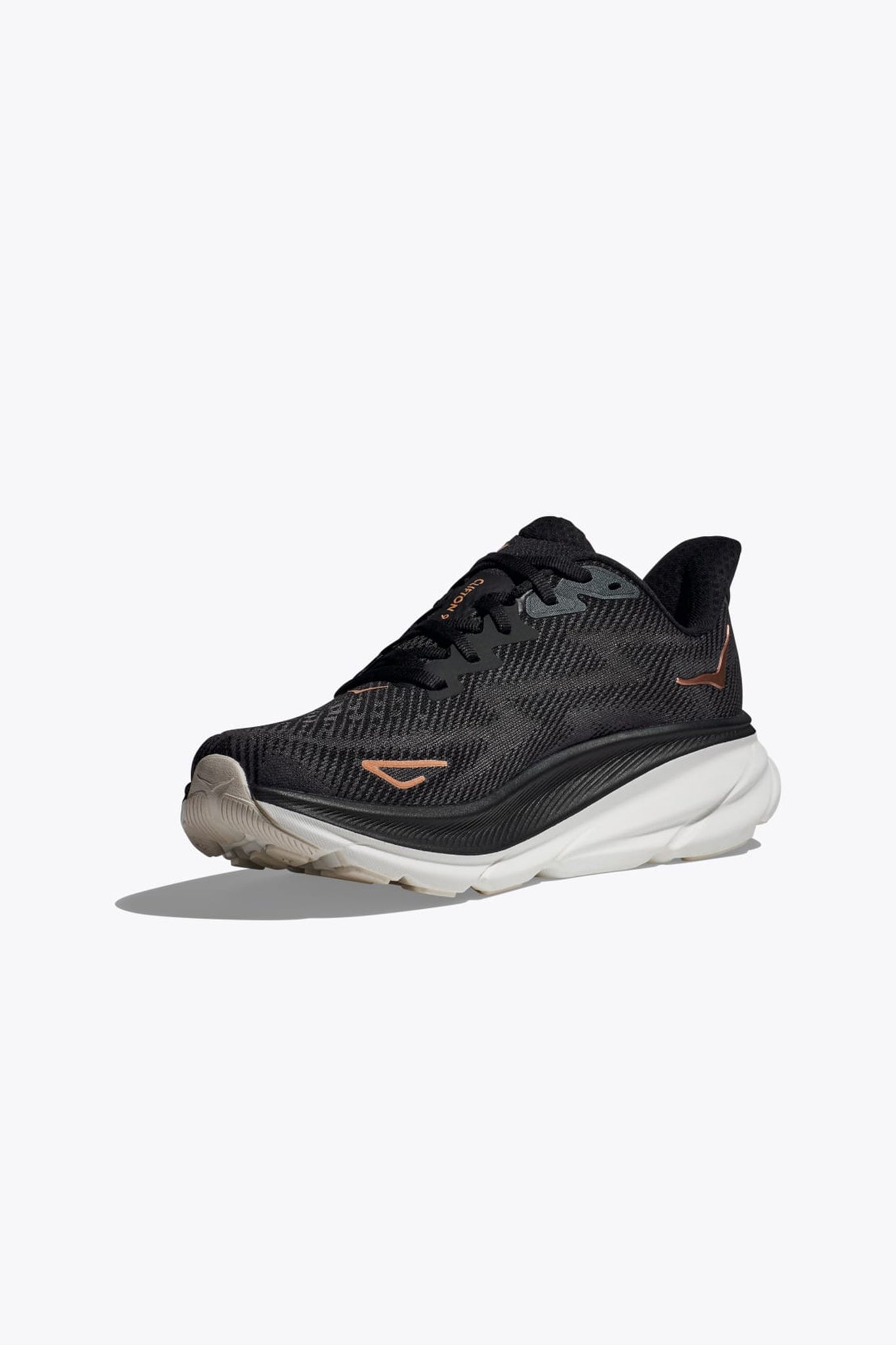 HOKA Women's Clifton 9 in Black/Rose Gold