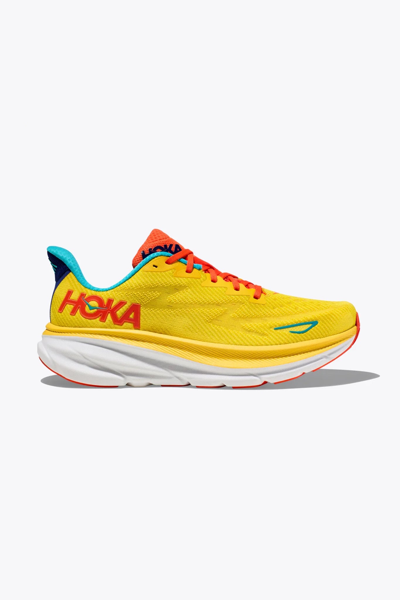 HOKA Men's Clifton 9 Sneaker in Passion Fruit/Maize