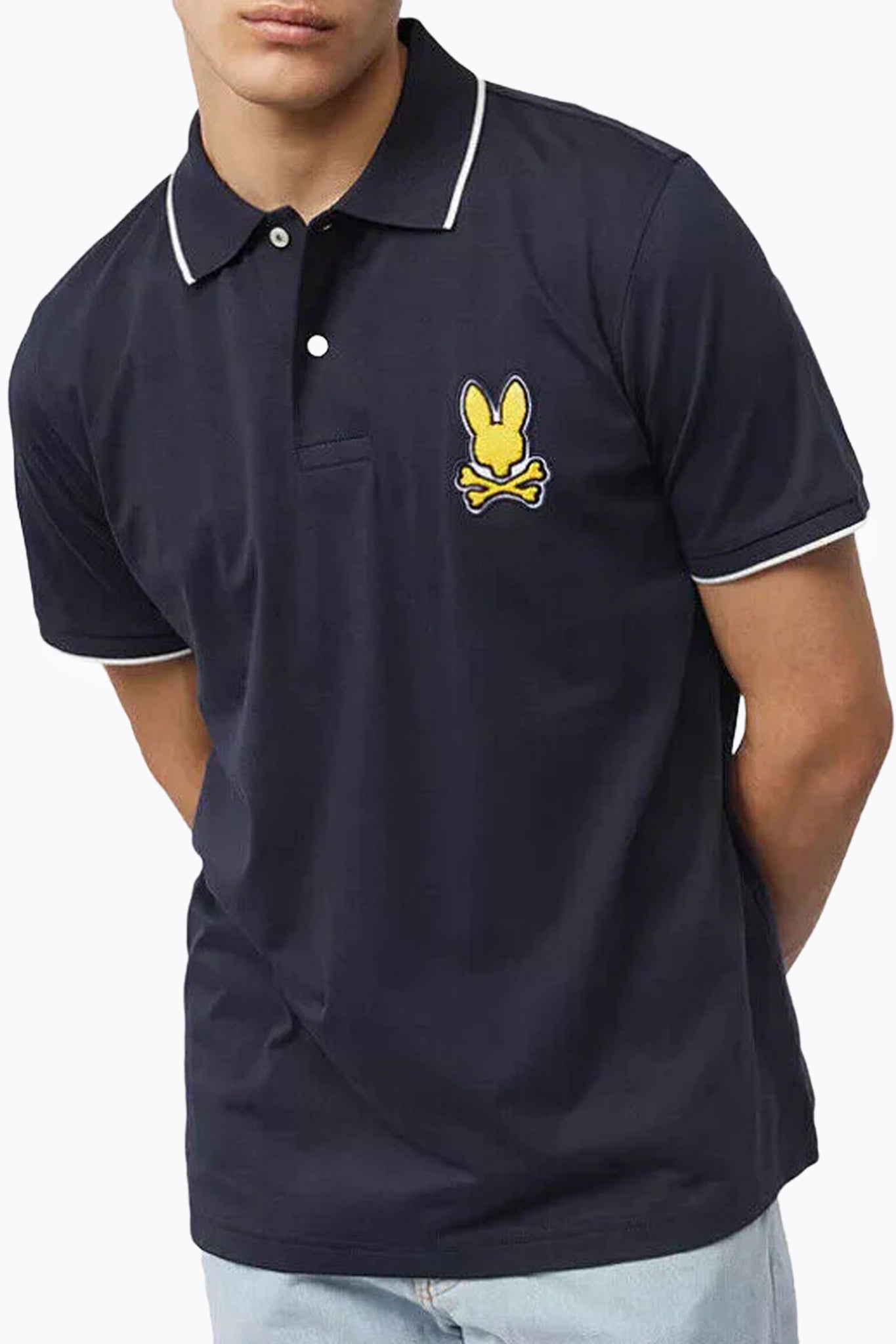Psycho Bunny Men's Navy Broad Jersey Chenille Bunny Polo