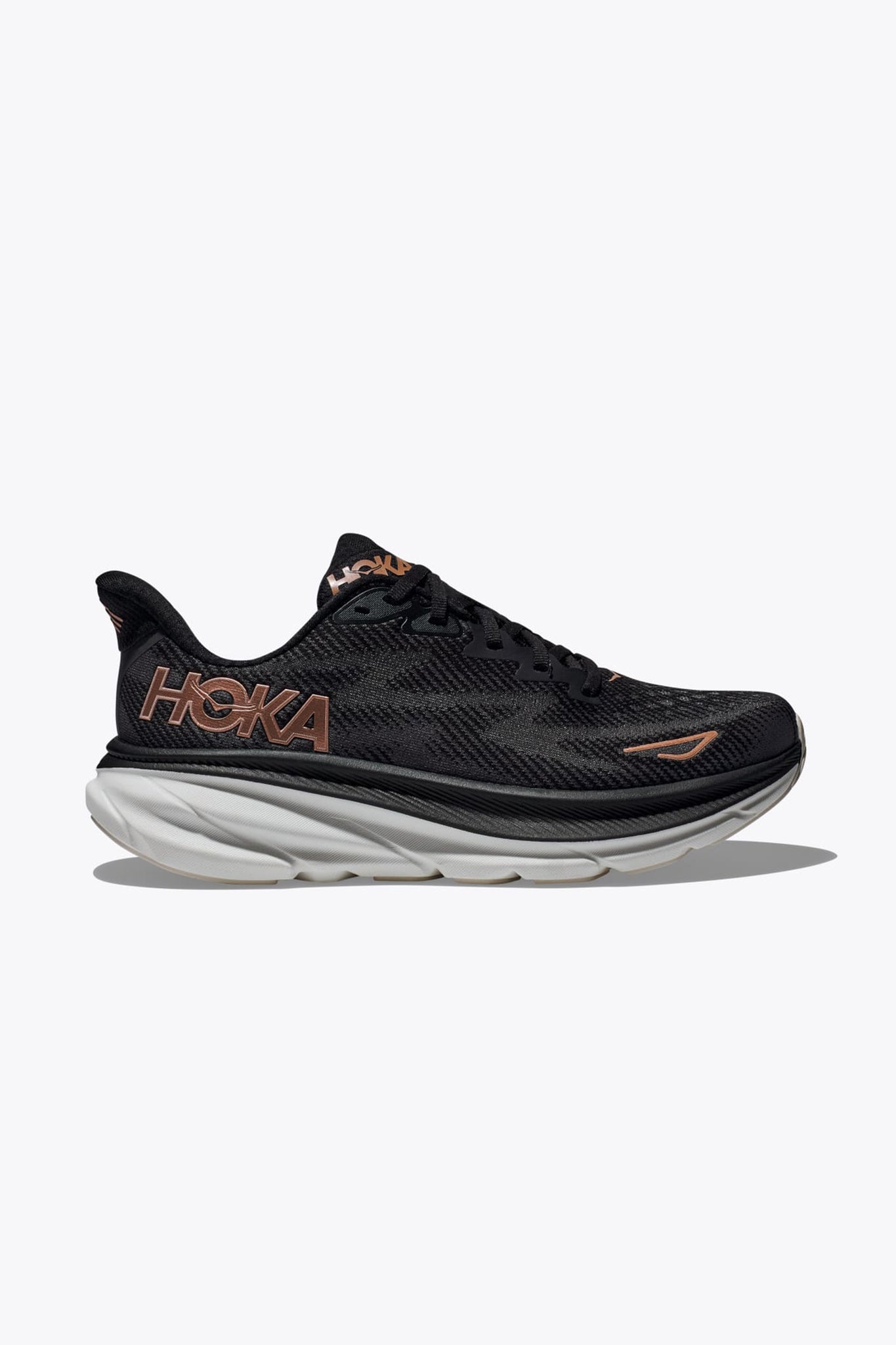 HOKA Women's Clifton 9 in Black/Rose Gold
