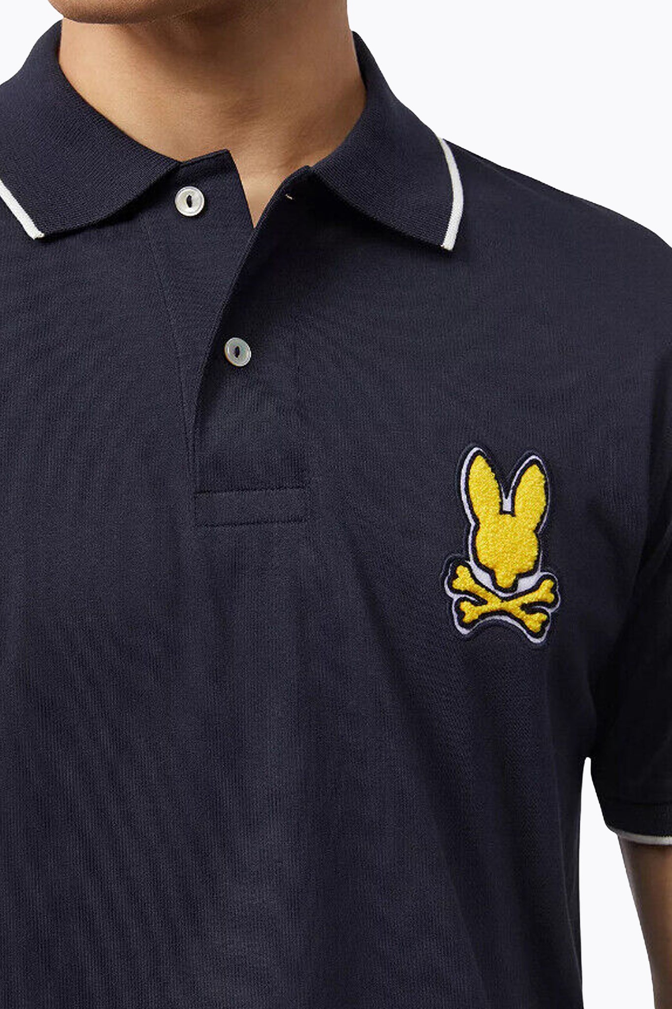 Psycho Bunny Men's Navy Broad Jersey Chenille Bunny Polo