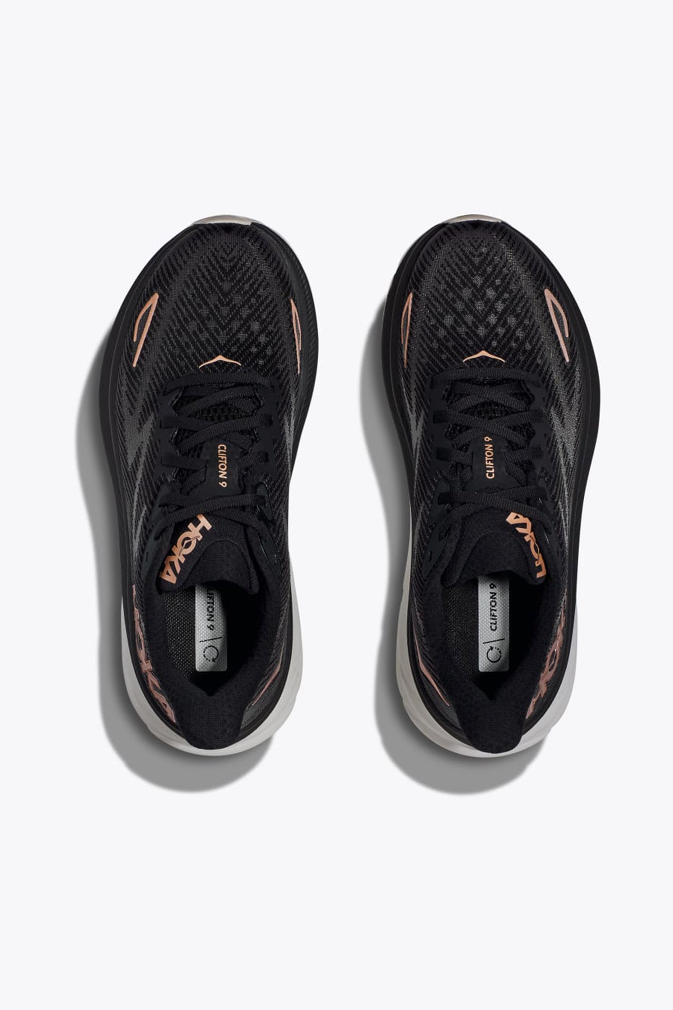 HOKA Women's Clifton 9 in Black/Rose Gold