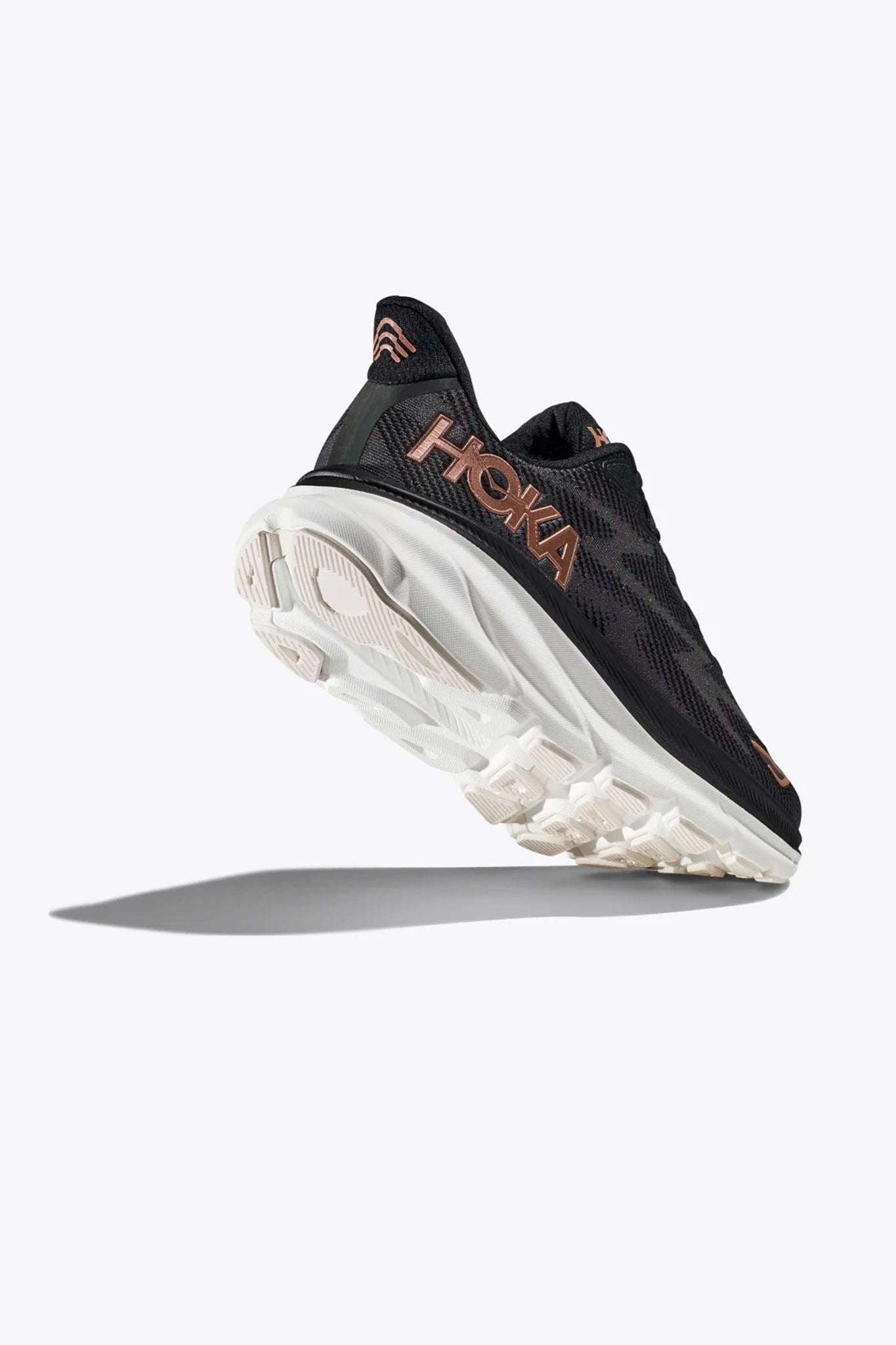 HOKA Women's Clifton 9 in Black/Rose Gold