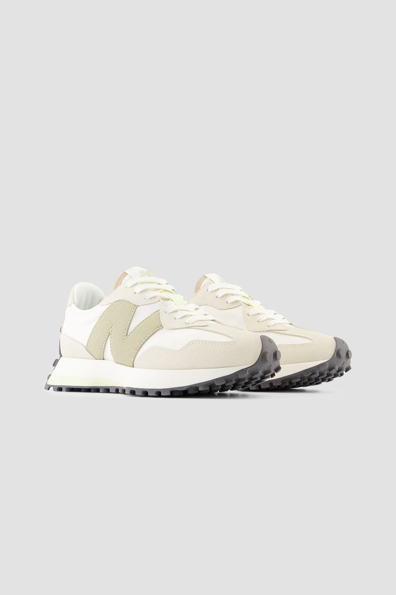 New Balance Women's 327 Sneaker in Turtledove with fatigue green