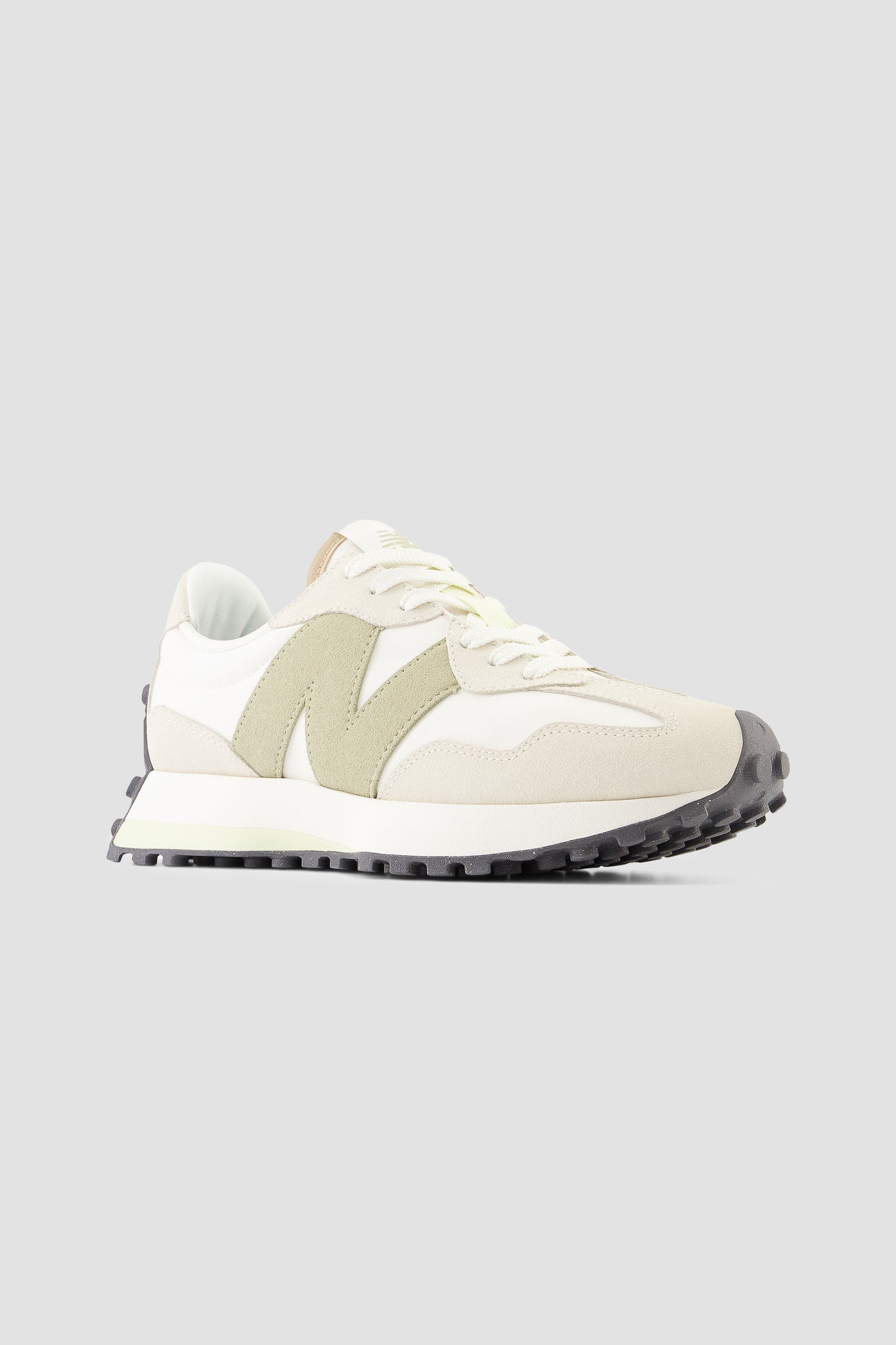 New Balance Women's 327 Sneaker in Turtledove with fatigue green