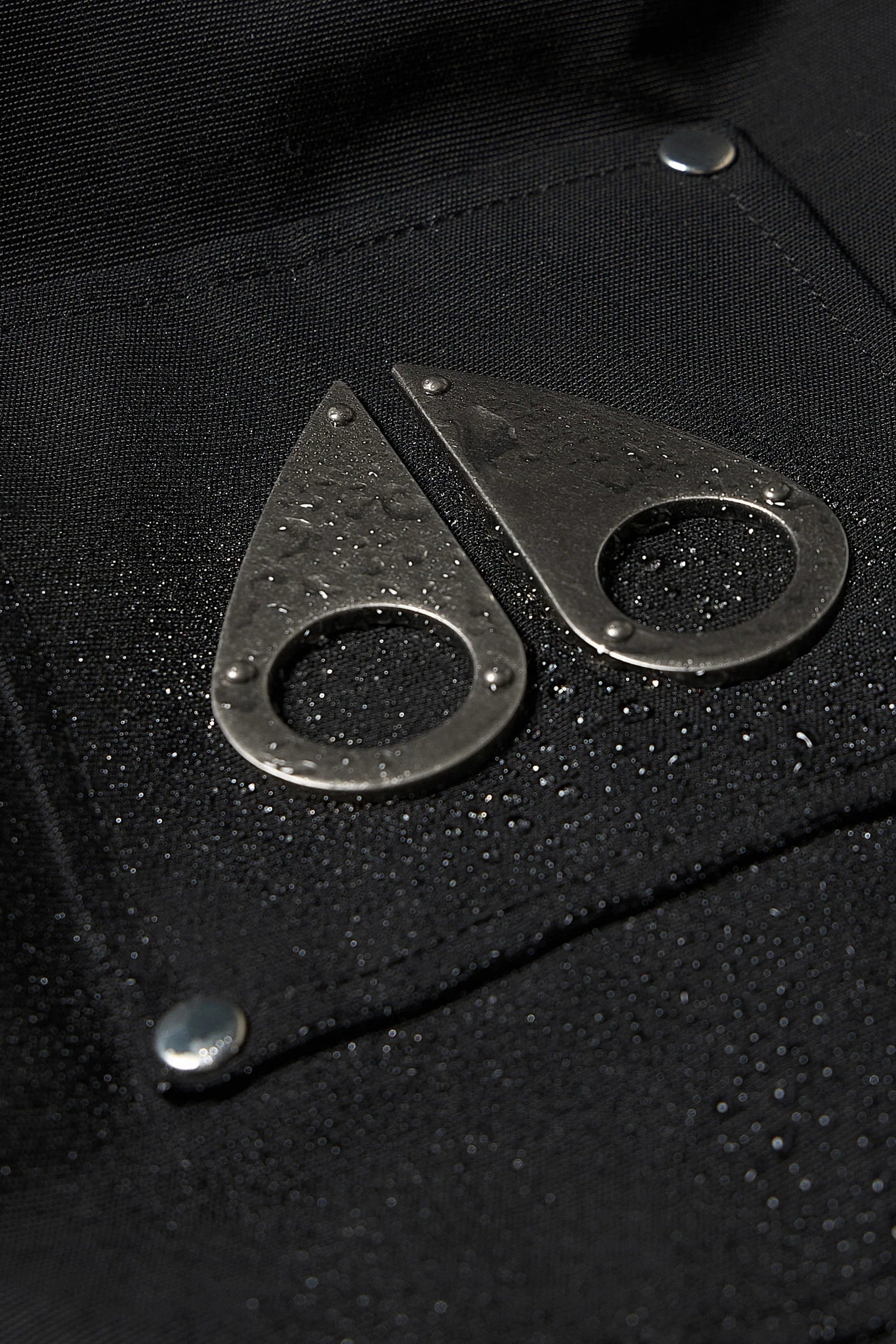 Moose Knuckles Original Ballistic Down Bomber Black/Black – logo hardware detail