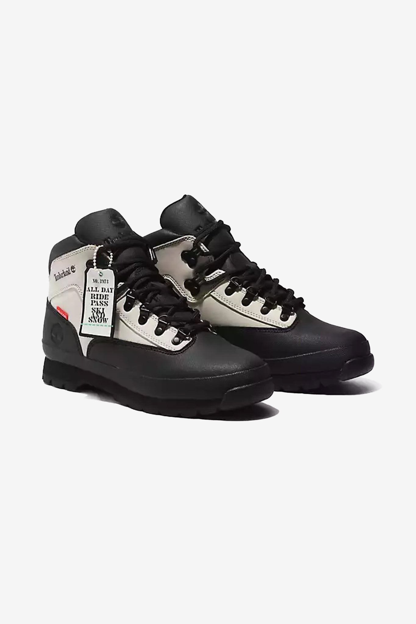 Timberland Men's Ski School Euro Hiker Leather Boot in Black Leather/White