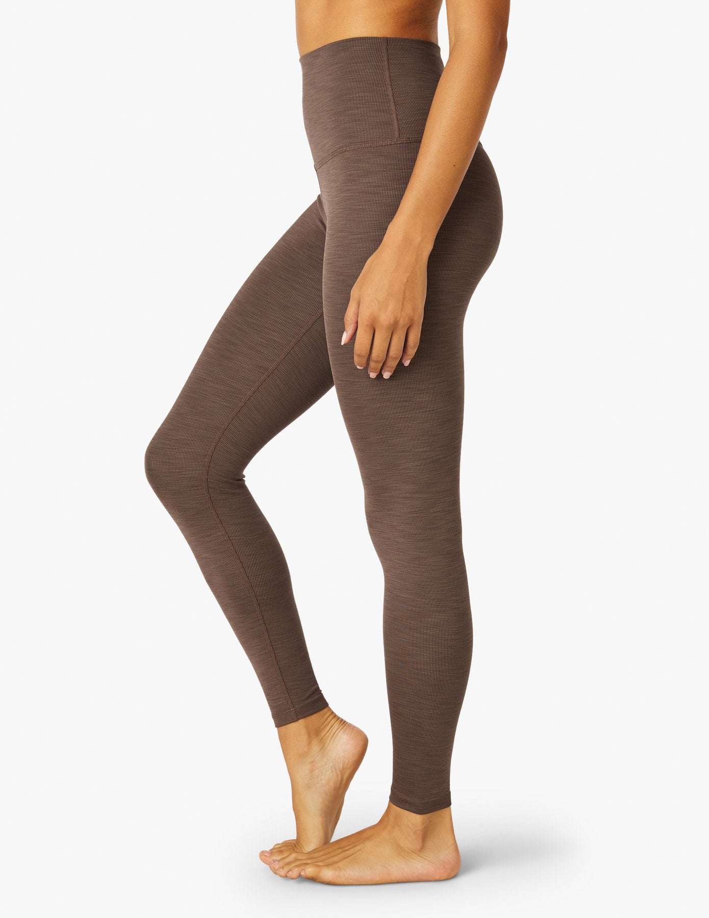Beyond Yoga Heather Rib High Waisted Midi Legging in Cocoa Brown Heather
